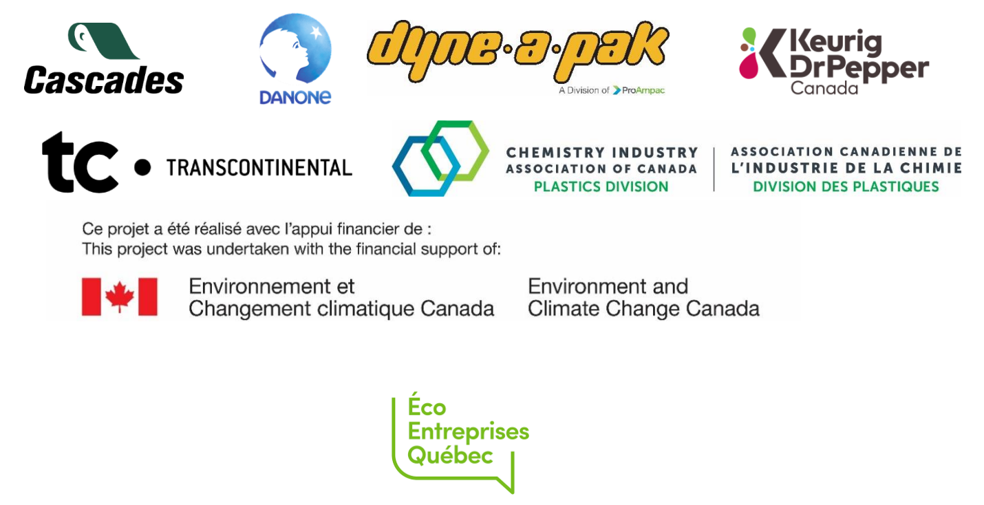 Cascades, Danone, Dyne-a-pack, Keurig Dr Pepper, TC Transcontinental, Chemistry Industry Association of Canada, Environment and Climate Change Canada, Eco Entreprises Quebec